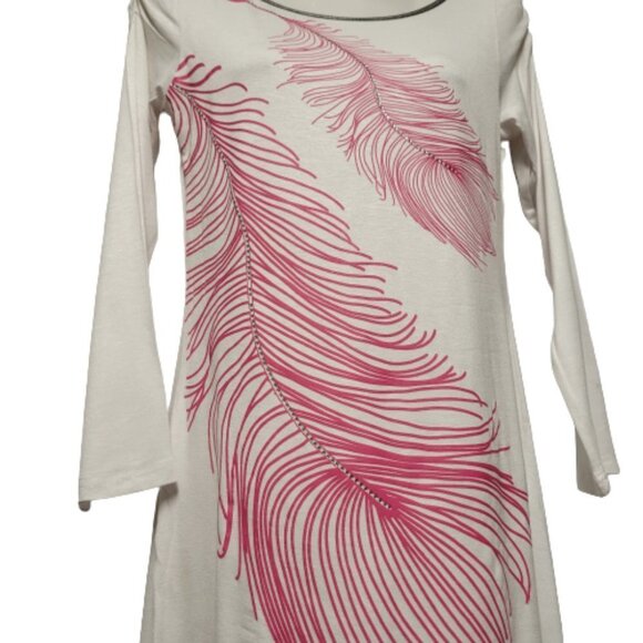 White Mini Dress Tunic Top with Sequin Embellished White Feather - Picture 5 of 13